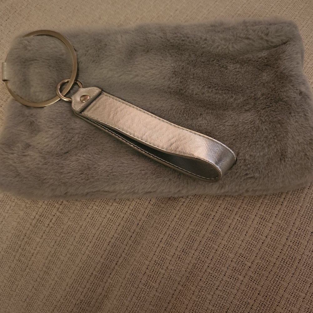 Gray Faux Fur Wristlet Keychain